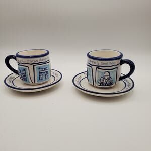 2 Handpainted NEM Espresso Coffee Cups and Saucers Scenes of Paris